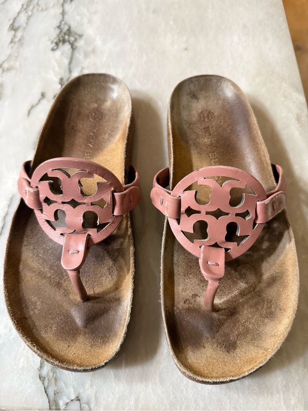 Tory Burch Dusty Rose Logo Thong Sandals